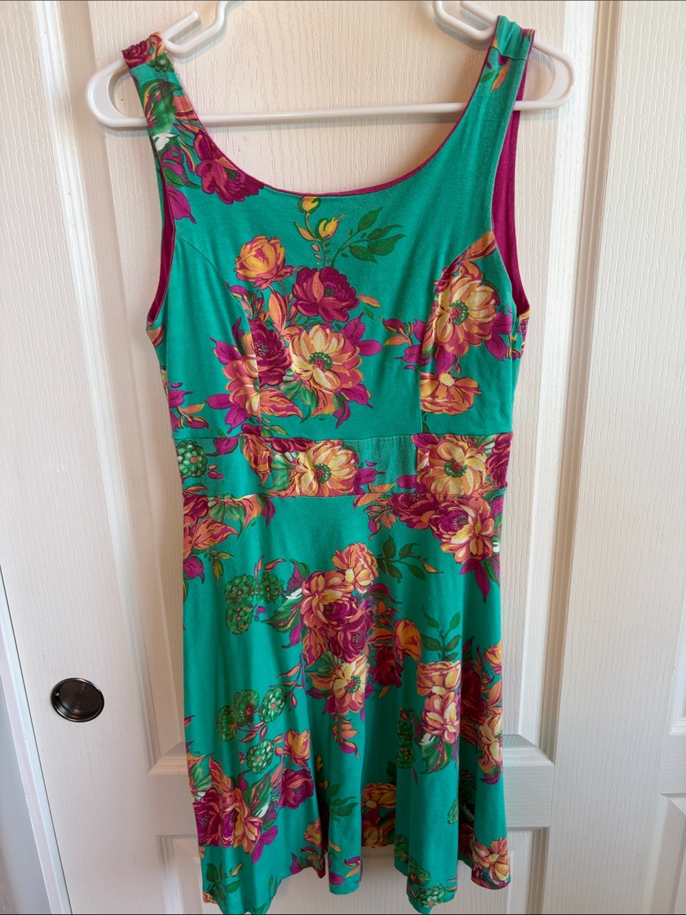 Monteau Teal Floral Midi Dress with Magenta and Yellow Accents